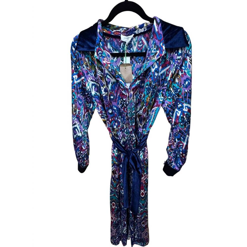 NEW UMGEE women's satin velvet long dress in multi print